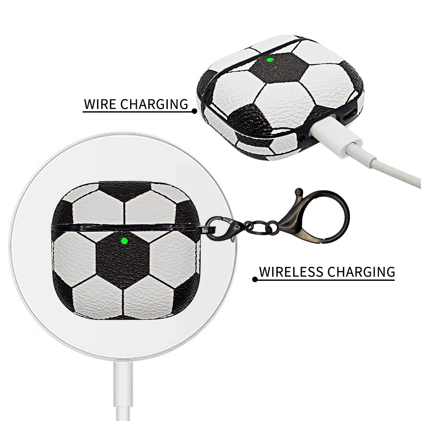 for Airpods 4 Case Cover,Soccer Shockproof Case Cover for Earphone Airpods 4 with Keychain Front LED Visible