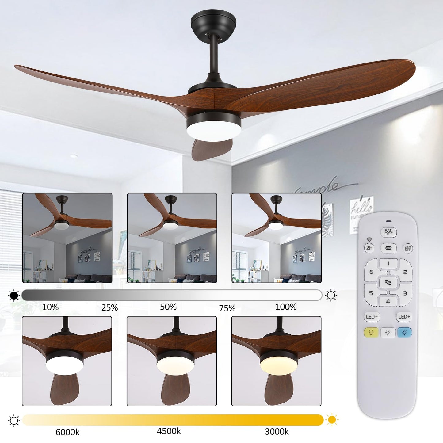 Baotree 52" Smart Low Profile Ceiling Fans with Lights and Remote, Flush Mount Ceiling Fan Control with WIFI/APP/Alexa/Google, Outdoor Indoor Walnut