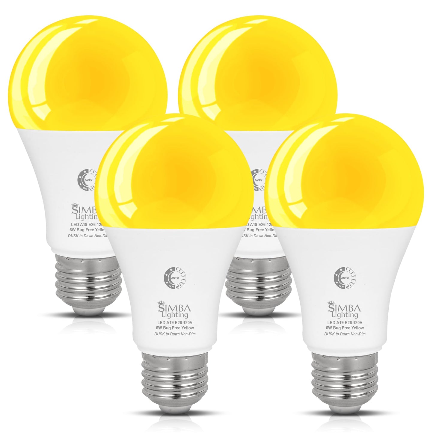 Simba Lighting LED Bug Non-Attracting A19 Yellow Dusk-to-Dawn 6W, 4 Pack