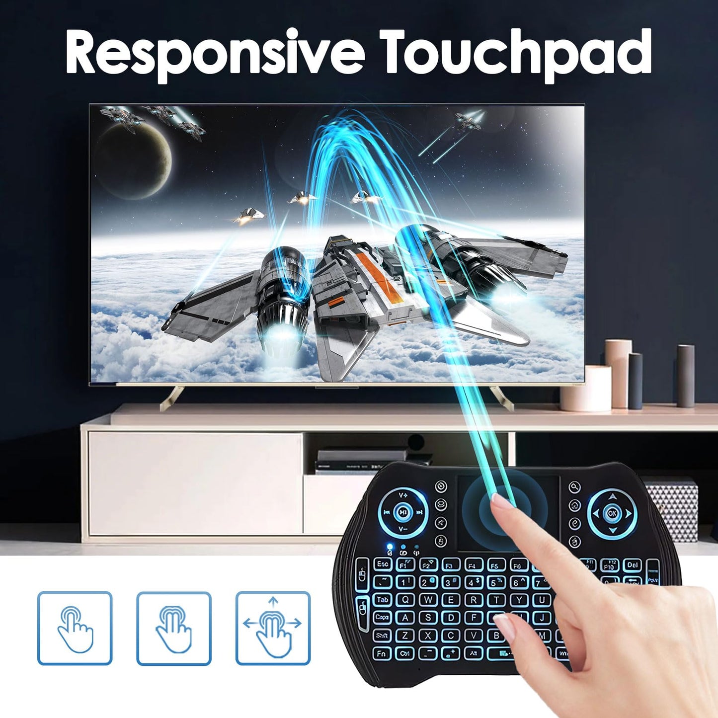 BL Mini Wireless Keyboard Remote Control with Touchpad Mouse Combo, Backlit 2.4GHz Mini Keyboard Wireless USB Dongle Rechargeable Li-ion Battery