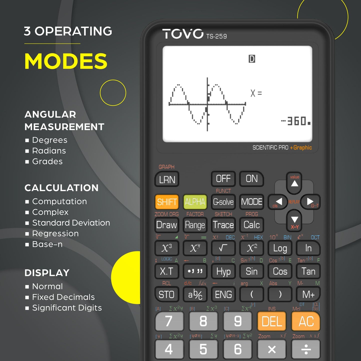 TOVO 2026 Upgraded Scientific Calculator with Graphic Functions, Massive 3" Screen, 360+ Functions Multi-Mode Graphing Calculators for Students, High