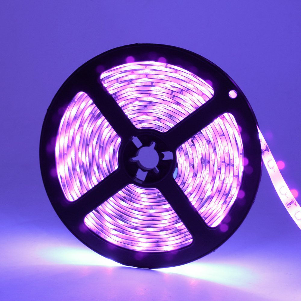 YGS-Tech Super Bright 24 Watts UV Black Light LED Strip, 16.4FT/5M 3528 300LEDs 395nm-405nm Waterproof IP65 Blacklight Night Fishing implicitly Party