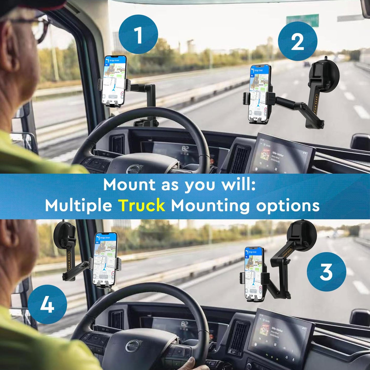 EVEMANT Phone Mount for Truck, Truck Phone Holder Mount Heavy Duty, Dashboard Windshield Phone Holder for Semi Truck, Suction Cup Phone Mount