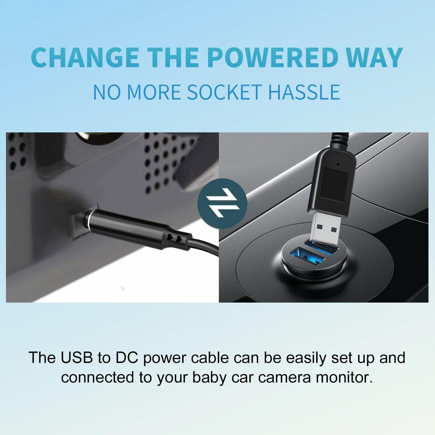 Baby car Camera USB Plug Power Adapter, 5V to 12V Power Cord Adapter, only Used to Connect Cigarette lighters and car Chargers, Does not Support