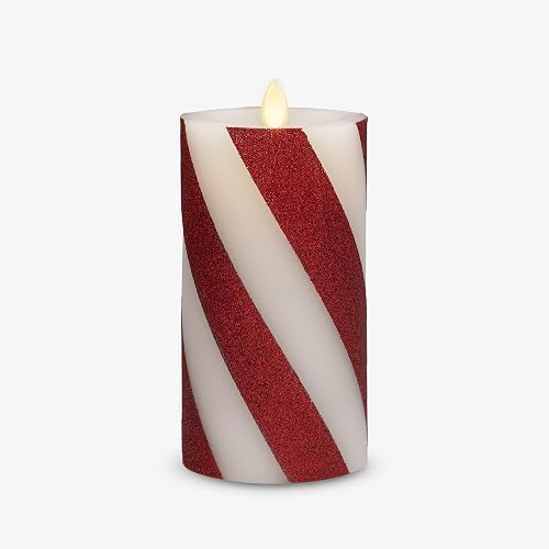 Luminara - Flameless Holiday LED Candle Battery Operated Moving Flame - Red Candy Cane - Pack of 1-6.5" - Unscented Indoor Realistic Flickering Safe