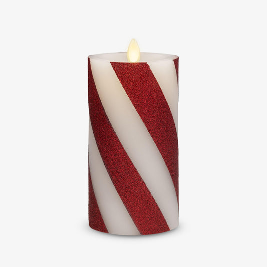 Luminara - Flameless Holiday LED Candle Battery Operated Moving Flame - Red Candy Cane - Pack of 1-6.5" - Unscented Indoor Realistic Flickering Safe