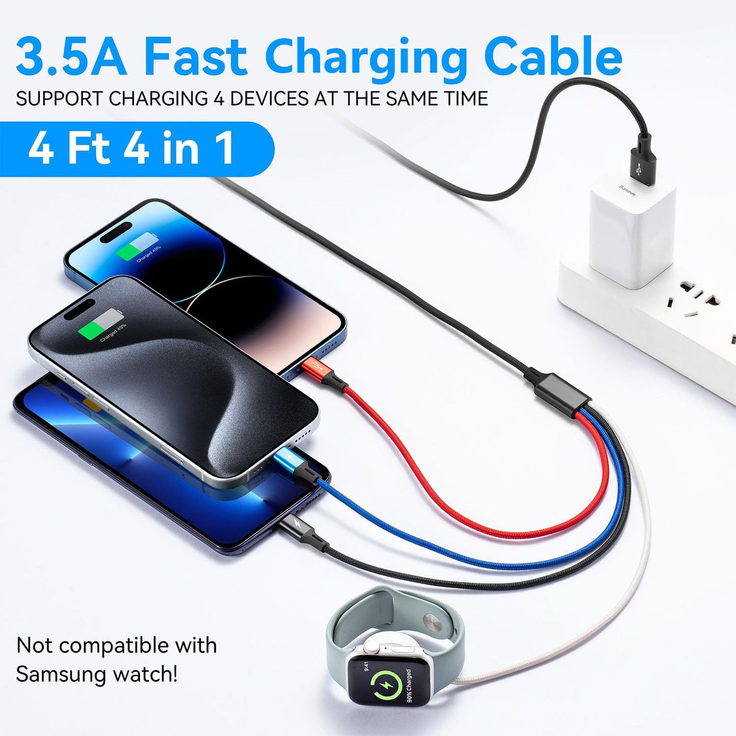 Multi Charging Cable Nylon Braided USB C/Lightning/Micro Port Compatible for Apple Watch Charger USB Magnetic Wireless Charger iWatch Series