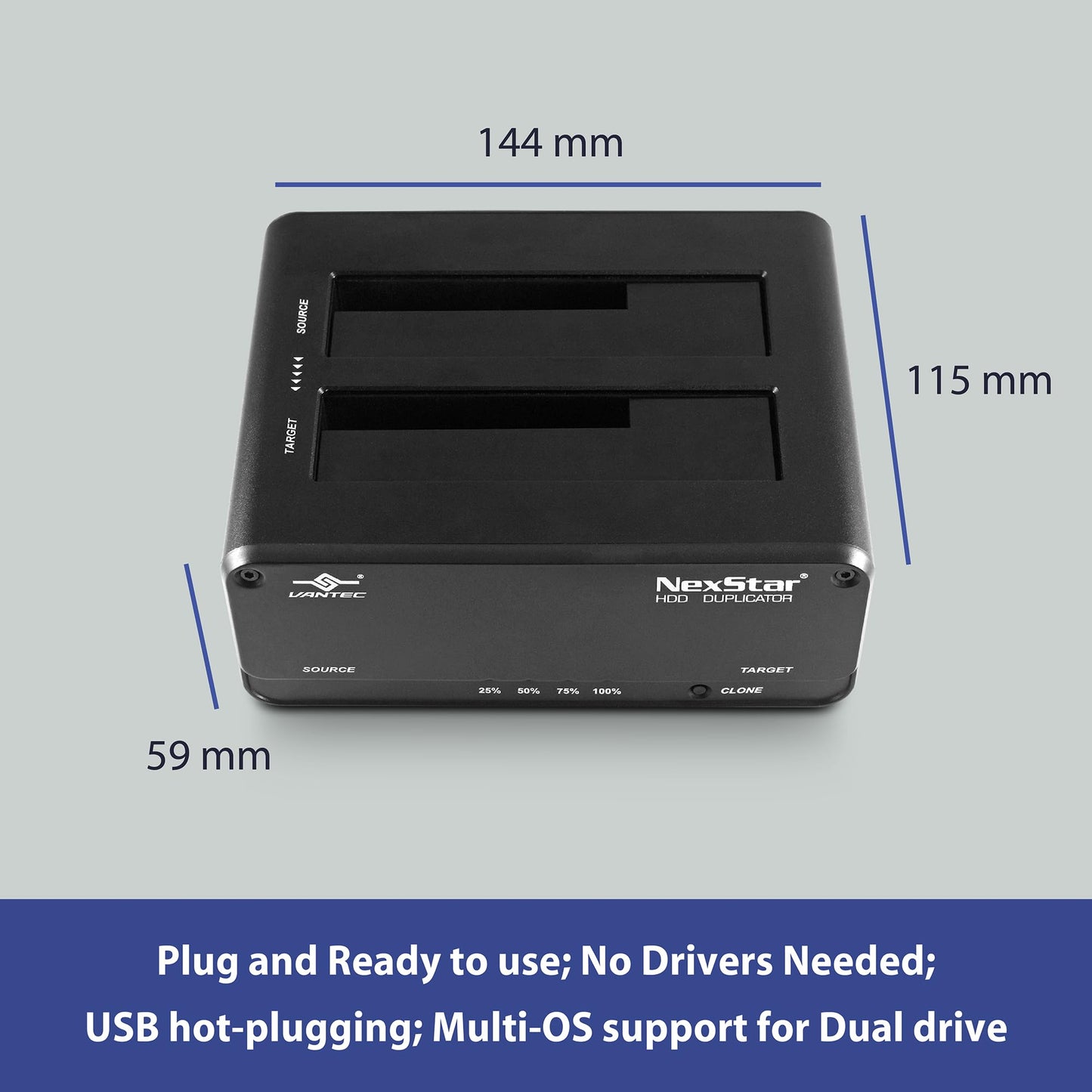 NexStar JX, USB 3.2 Gen1, Dual Bay Dock for SATA III Drive with Clone Function, USB 3.2 Gen1 (NST-D258S3-BK),Black
