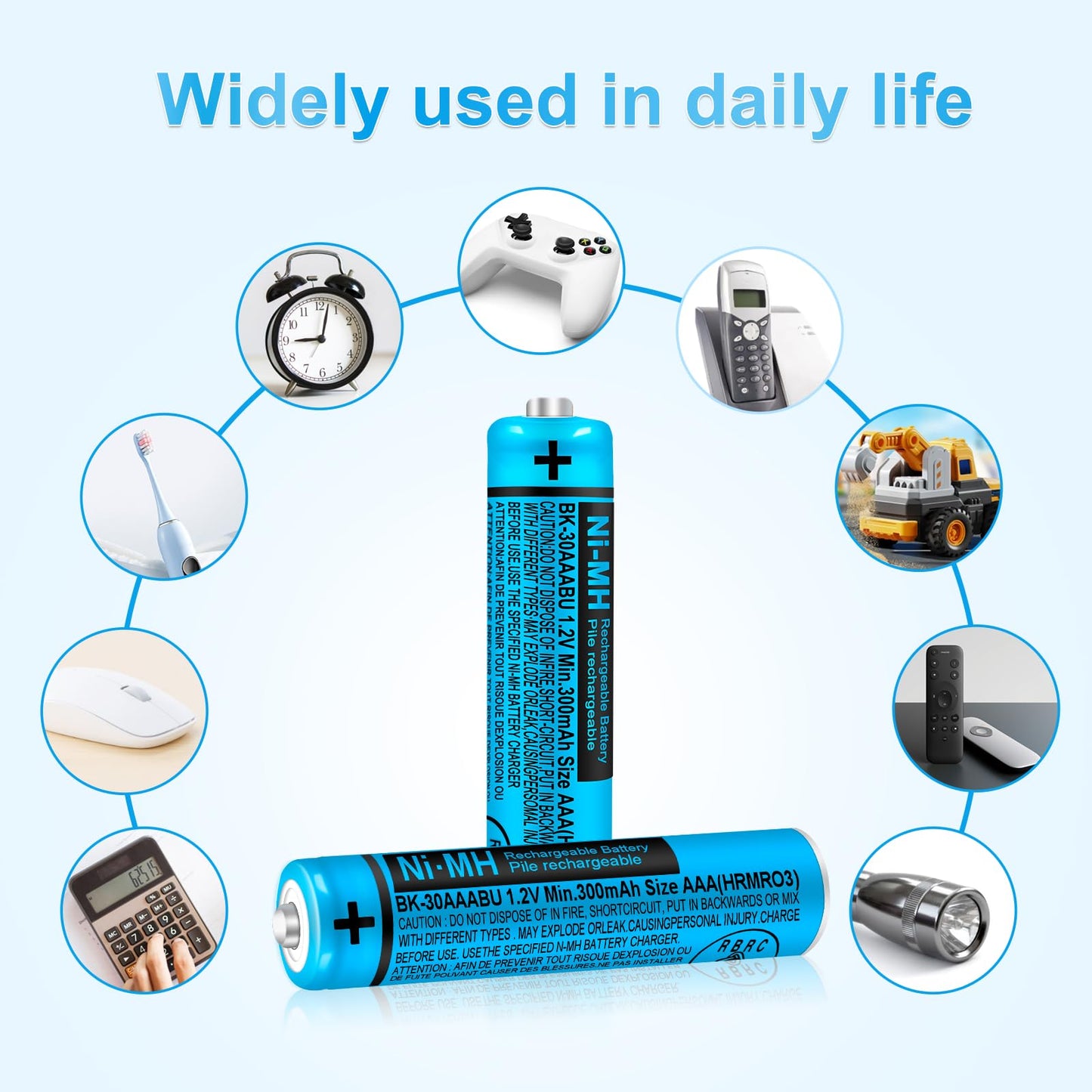 TrianglePatt 8 Pack BK-30AAABU Ni-MH AAA Rechargeable Batteries 1.2V 300mAh for Panasonic Cordless Phones, Remote Controls, and Electronics