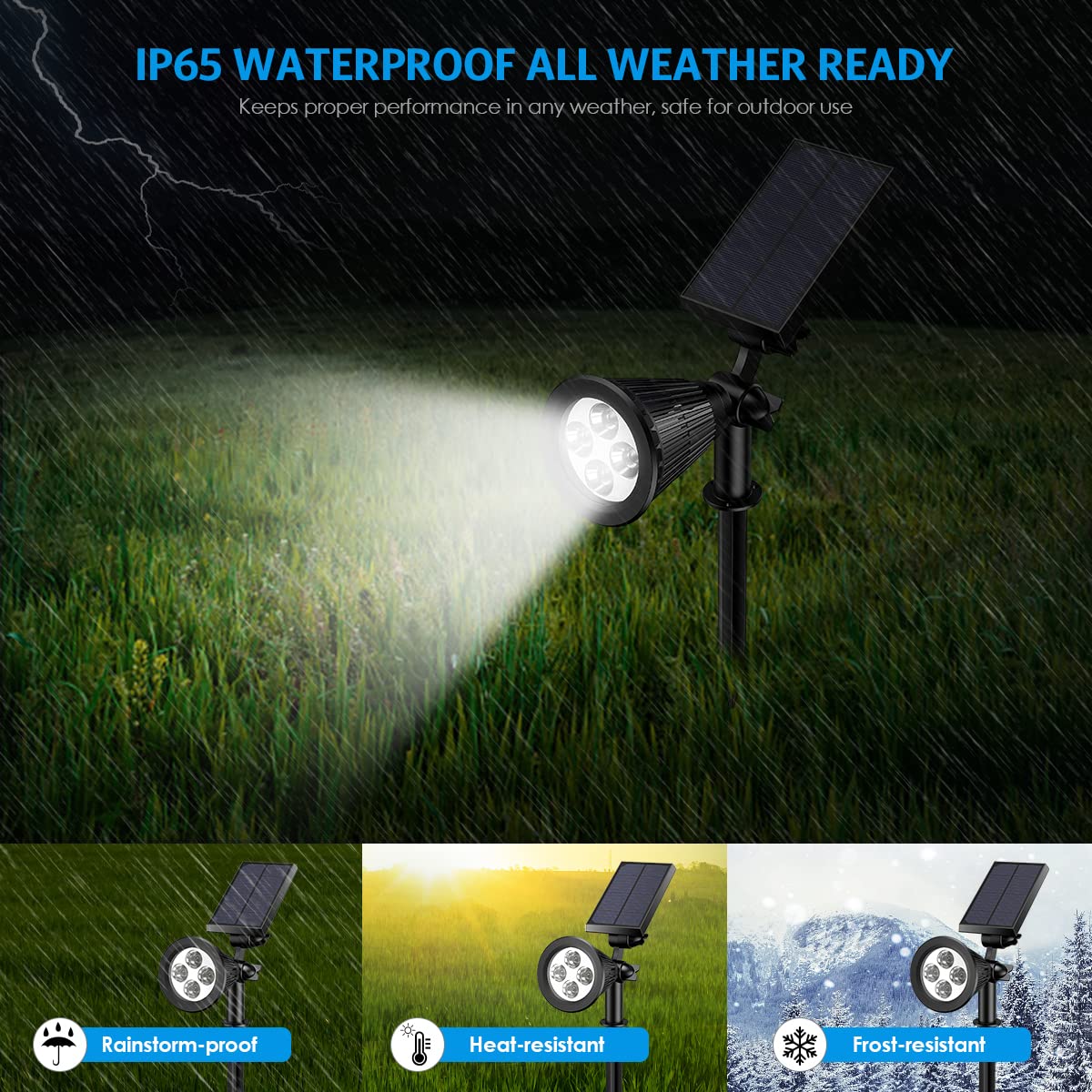 AMIR Solar Spotlights Outdoor Upgraded, Waterproof 1 Pack Security Landscape Lights 4 LED, Adjustable Solar Garden Light with Auto On/Off for Yard