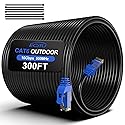 300FT Cat6 Outdoor Ethernet Cable, In-Ground, Heavy Duty Direct Burial, 24AWG CCA Patch Cord, POE, UTP, Waterproof, LLDPE UV Resistant, Network