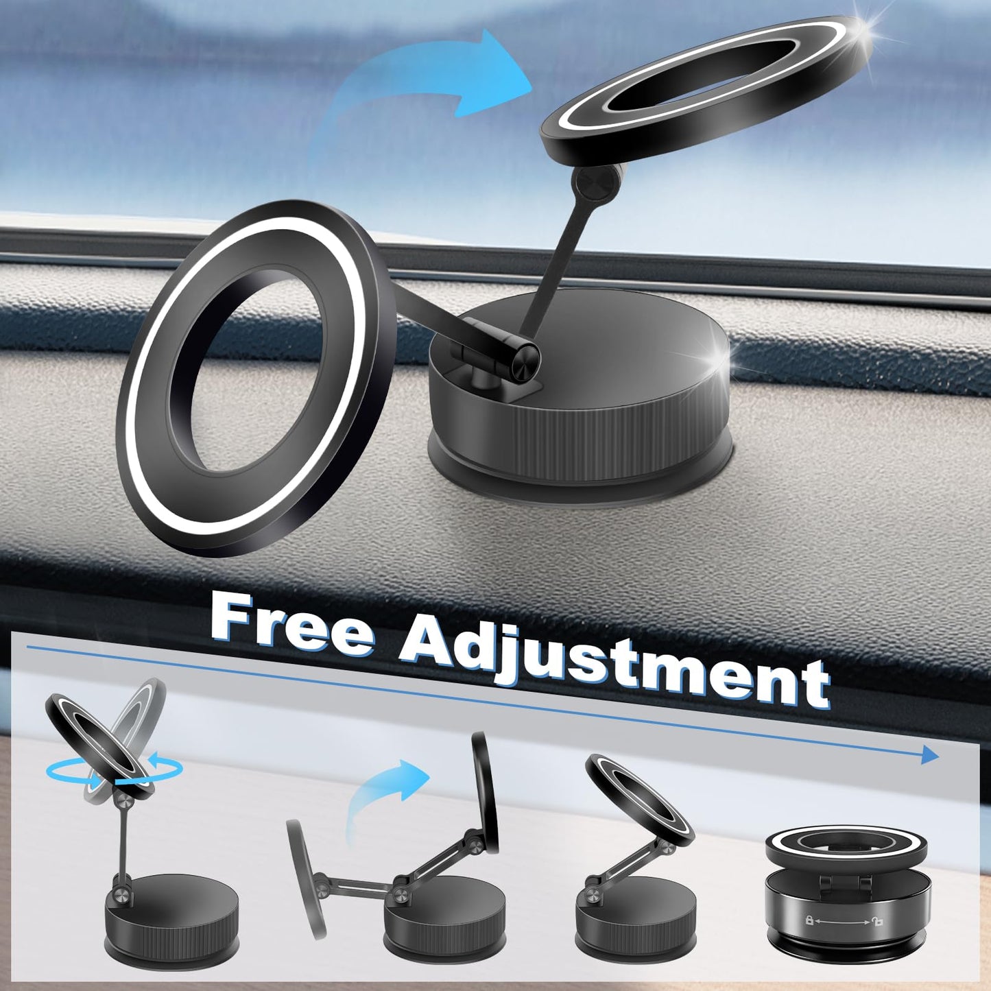 LMADFLY Car Phone Holder Mount, 118LBS Strongest Suction Cup & 2800gf Magnet, 360° Adjustable Vacuum Magnetic Dashboard Stand for iPhone 16 15 14 13