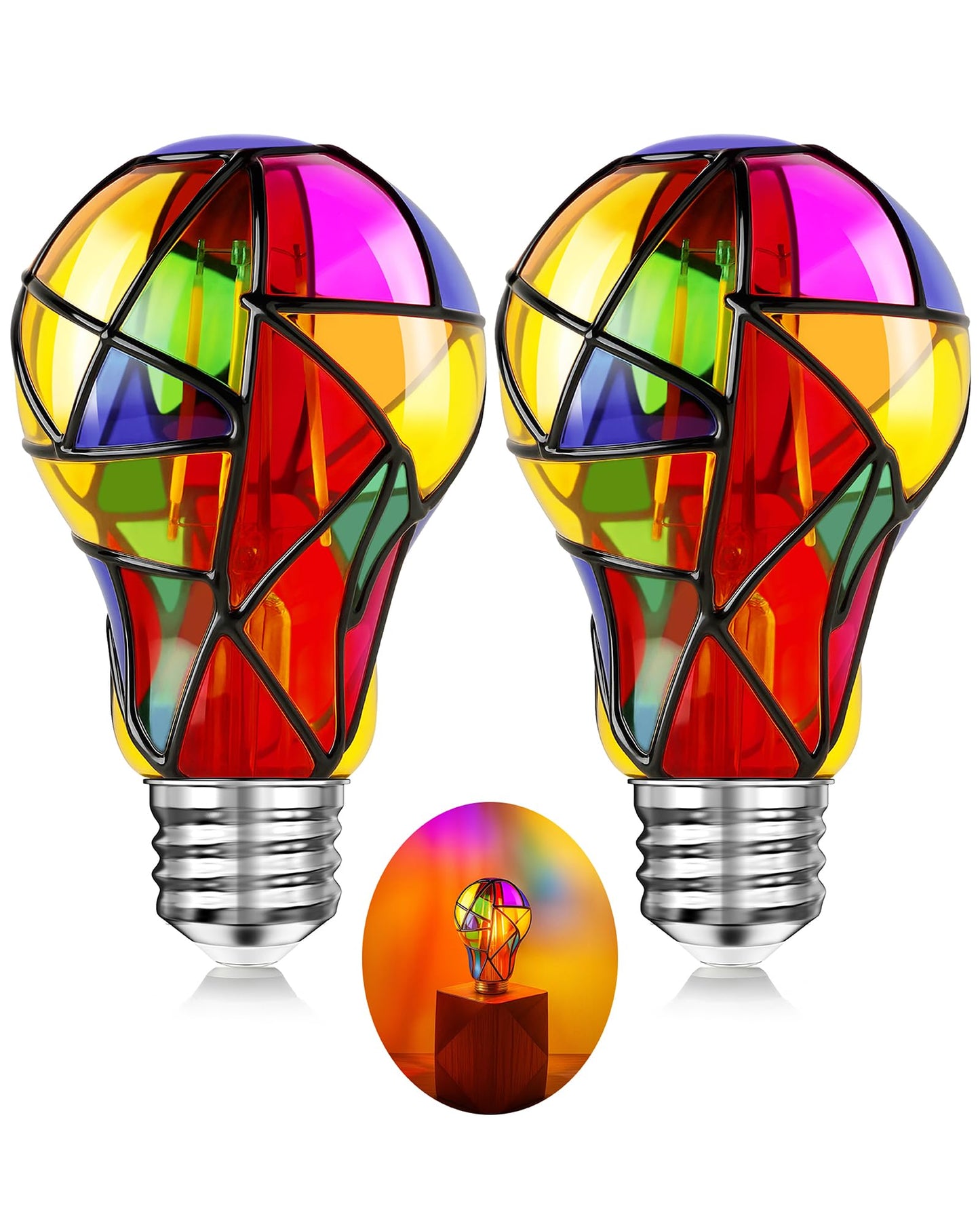 Eternyx Dimmable LED Stained Glass Light Bulb, Hand-Painted for Home Decor