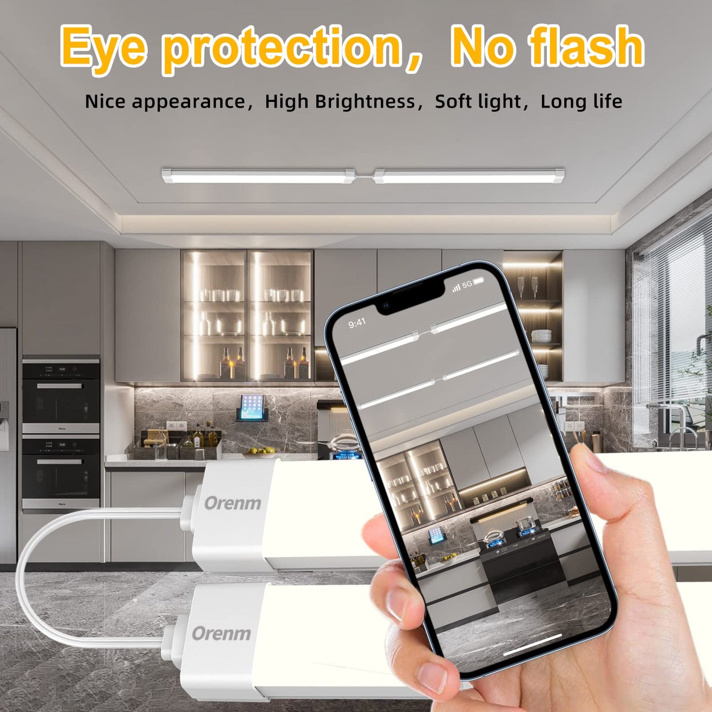 orenm Plug and Play Linkable Waterproof LED Tube Light 2FT 18W 5000K with Switch Cord Easy Installed on Ceiling or Wall Without Wiring for LED Garage