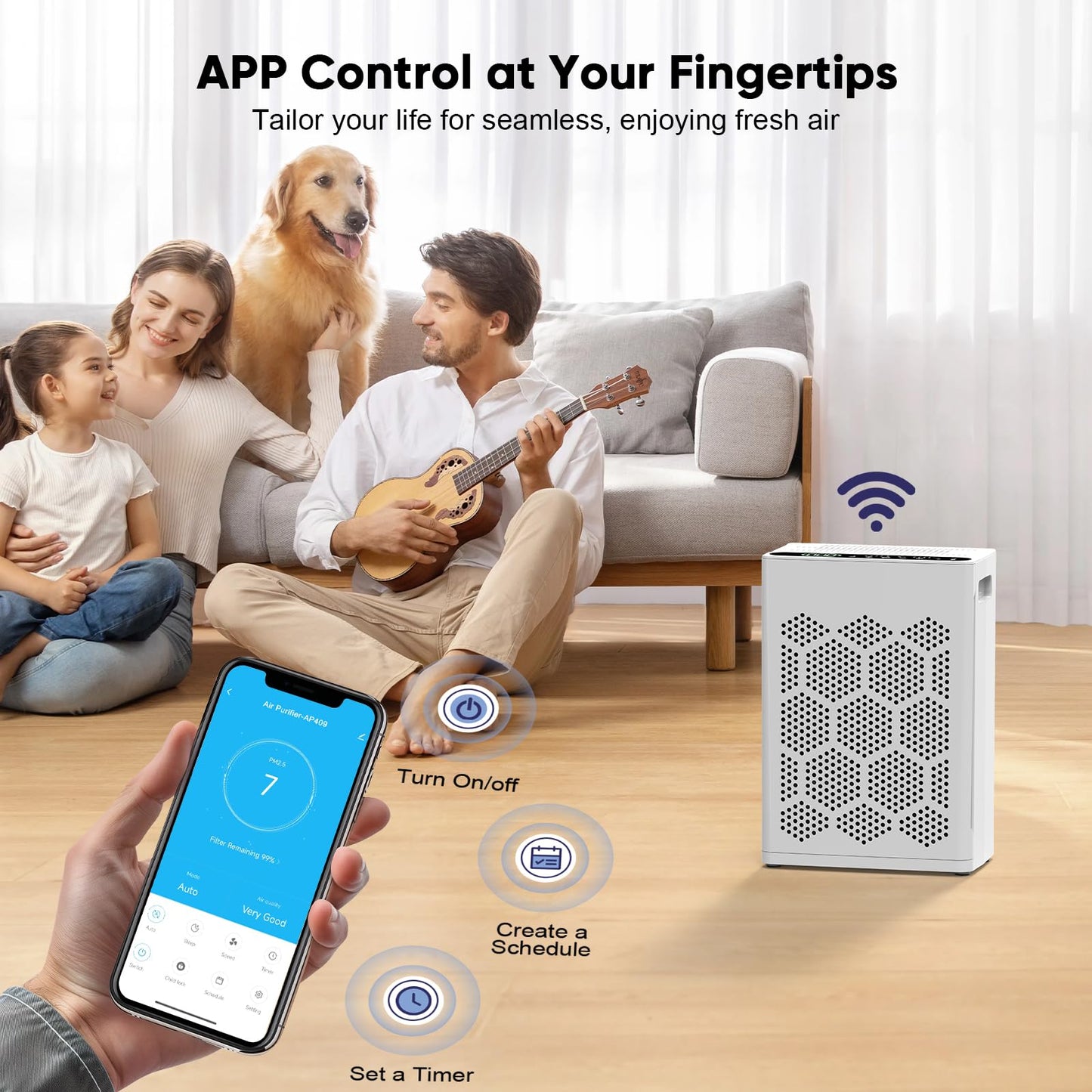 DAYETTE Air Purifiers for Home Large Room Up to 1800 Ft² with Fragrance, Smart WiFi Alexa Control,Auto Mode, HEPA 14 Air Purifier with Washable