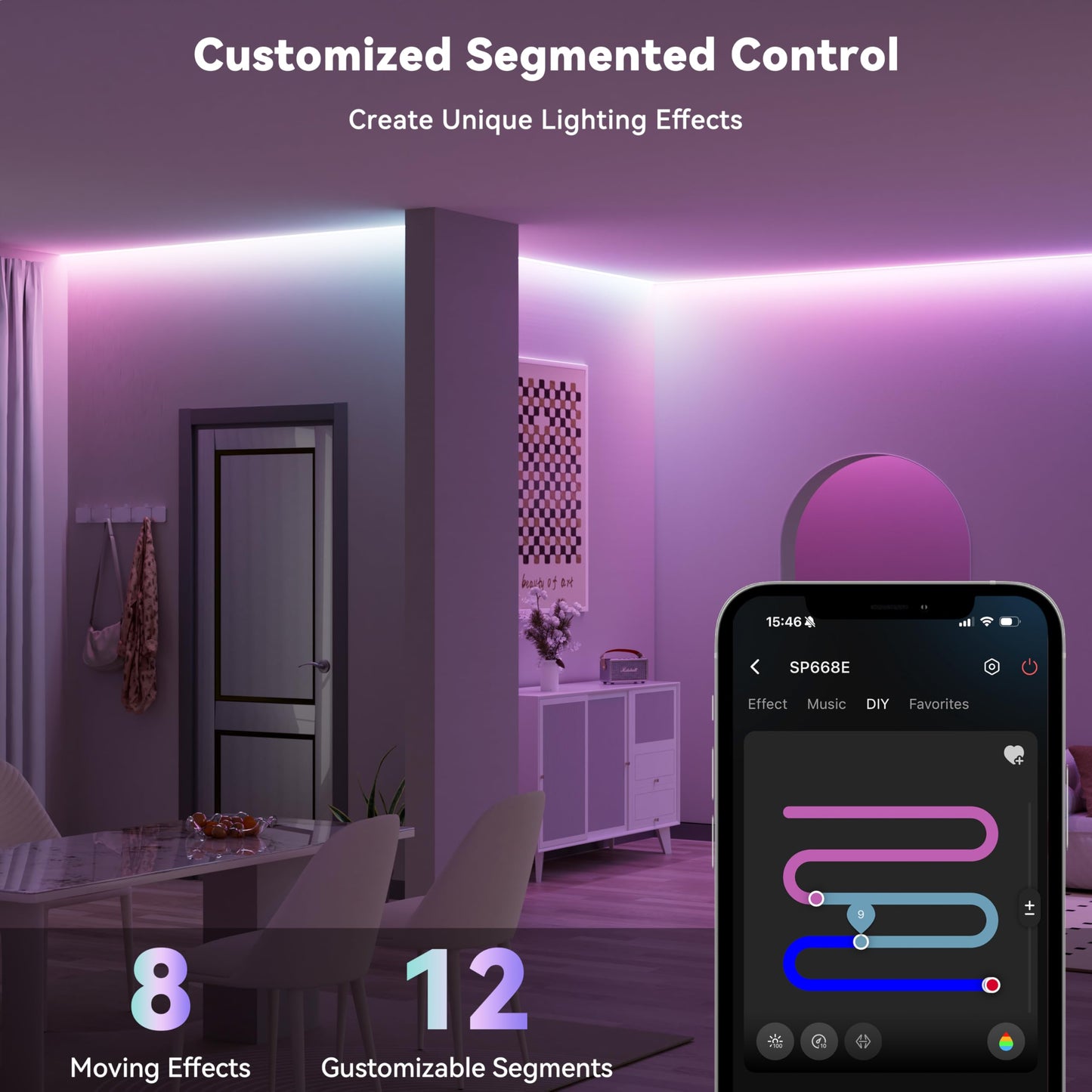 MIWISE LED Strip Lights,RGB Smart IC COB LED Strip Light Color Chasing,32.8ft Multicolor Flexible LED Tape Light,Music Sync with APP