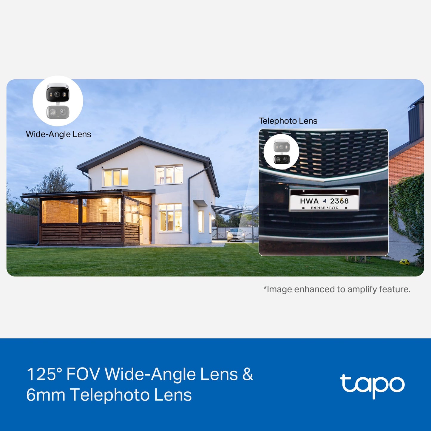 Tapo 2K Indoor/Outdoor Dual Lens Pan/Tilt Wired Security Camera - 125° Wide-Angle View + 6mm Zoom, Motion Track, Person/Vehicle Detection