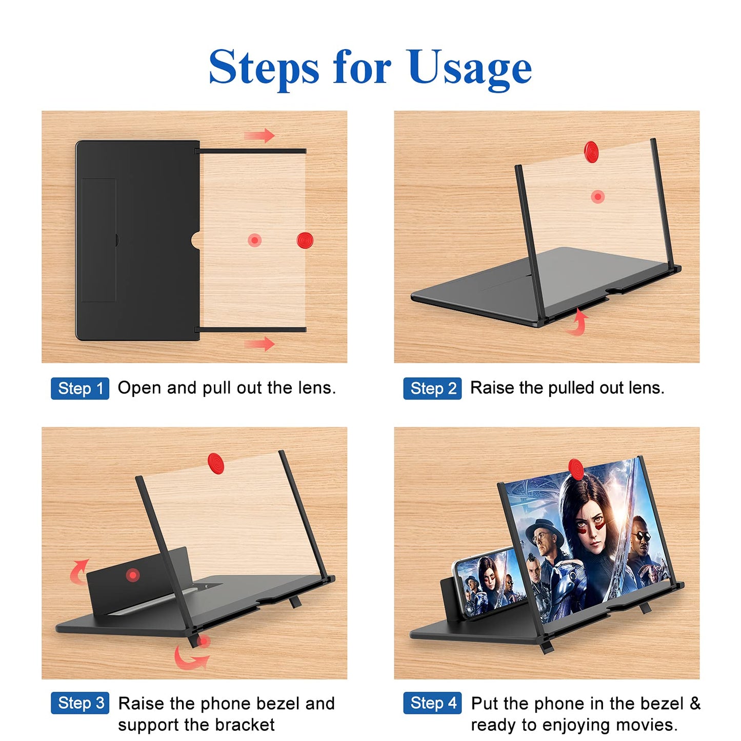 14" Screen Magnifier,3D HD Mobile Phone Magnifier Projector Screen Enlarger for Movies, Videos, and Gaming,Foldable Cell Phone Stand with Screen