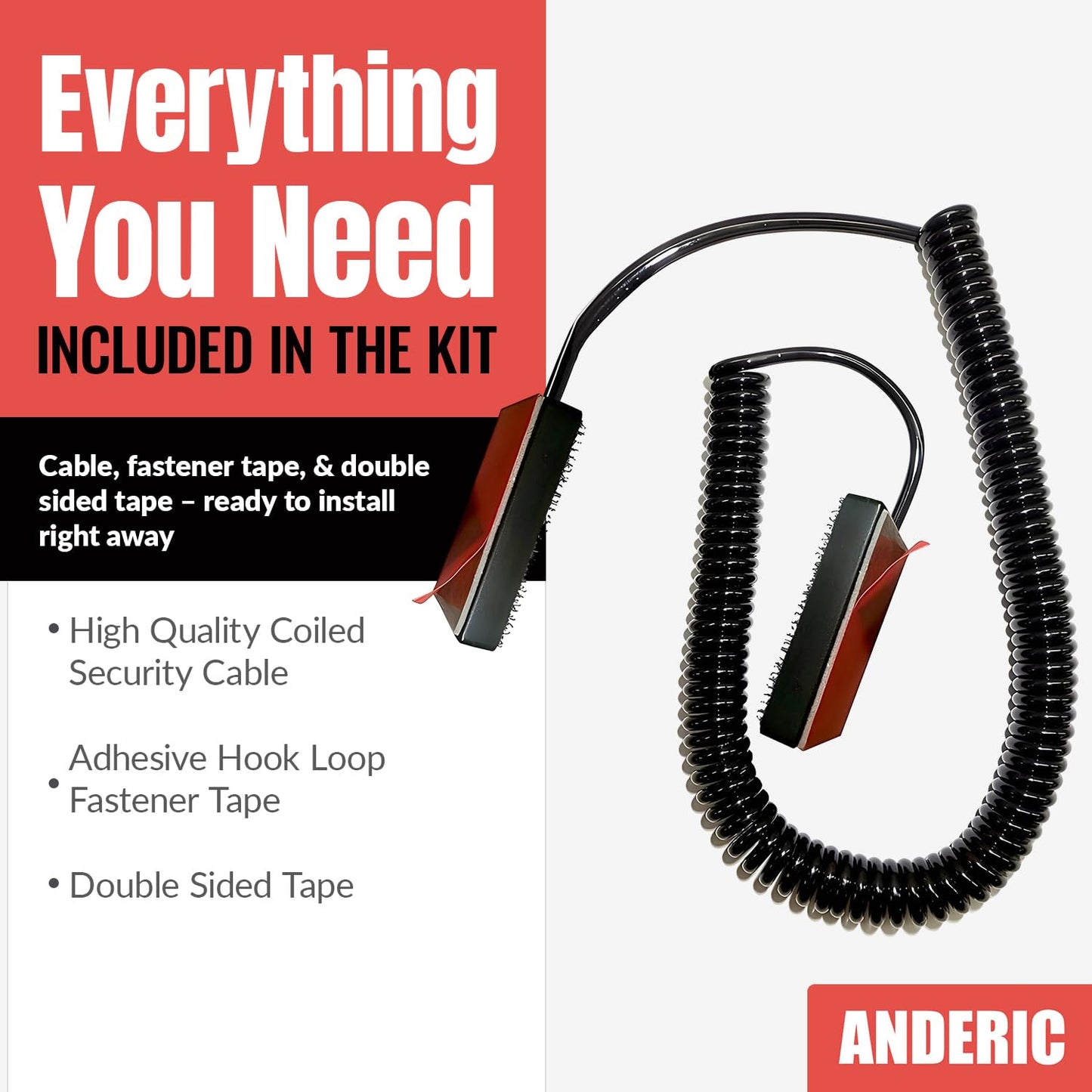 Universal Coiled Security Cable Bulk Pricing Available - Remote Control Tether Security Cable Leash with Hook and Loop Fastener Tape and Double-Sided