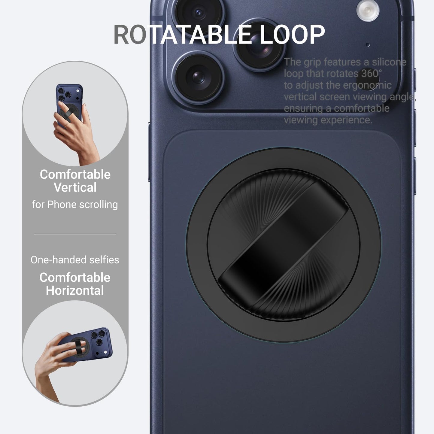 Gornergrat Grat 3 Lite for Magsafe Magnetic Phone Grip, [Nylon-core Silicone Strap] 360° Rotatable Phone Loop, Detachable Finger Holder Compatible