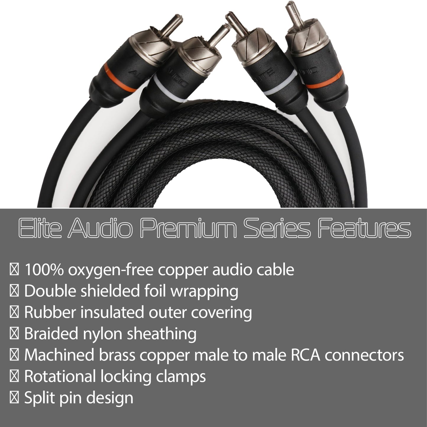 Elite Audio EA-PRMY2F Premium 2-Ch Oxygen Free Copper RCA Y-Adapter - 1.5ft. Dual Female to Male Twisted Pair with Noise Reduction