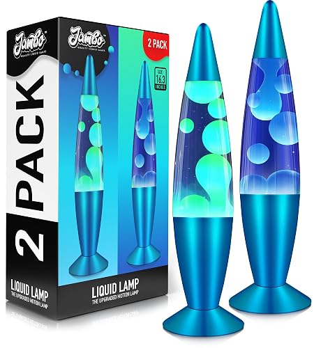 JAMBO 2 Pack- 16" Beautiful Lamp- Blue with Blue/White Wax and Blue with Yellow Wax, Relaxing Liquid Lamp, Night Light Nightlight, Lamps for Adults