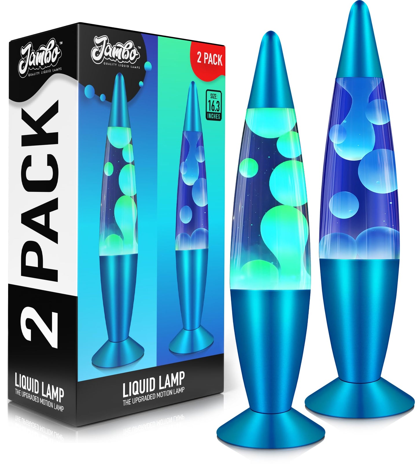 JAMBO 2 Pack- 16" Beautiful Lamp- Blue with Blue/White Wax and Blue with Yellow Wax, Relaxing Liquid Lamp, Night Light Nightlight, Lamps for Adults