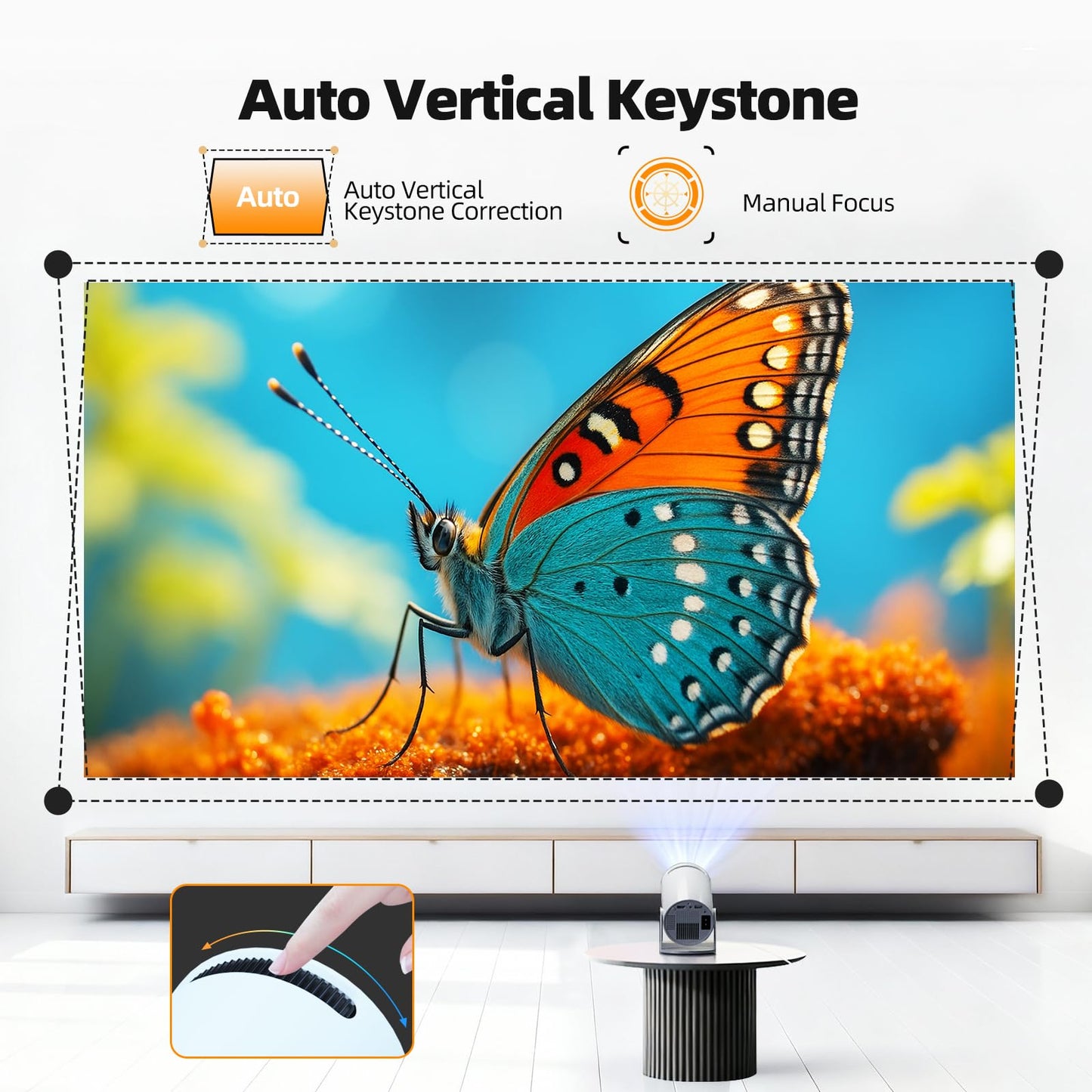Mini Projector Support 4K, Portable Projector with WiFi and Bluetooth, 220° Rotation Automatic Vertical Keystone Correction, Compatible with iphone/TV