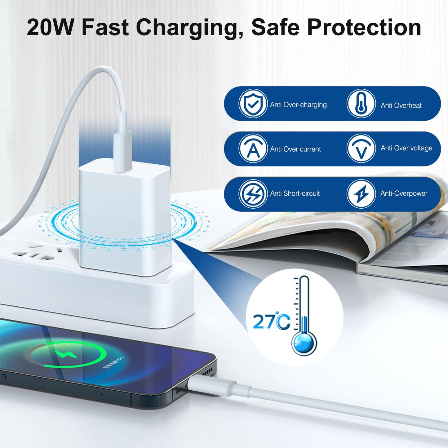 iPhone Fast Charger, 20W[Apple MFi Certified] USB Type C Fast Charging Block Power Delivery Lightning Charger with 3.3ft Lightning Cable for iPhone 13