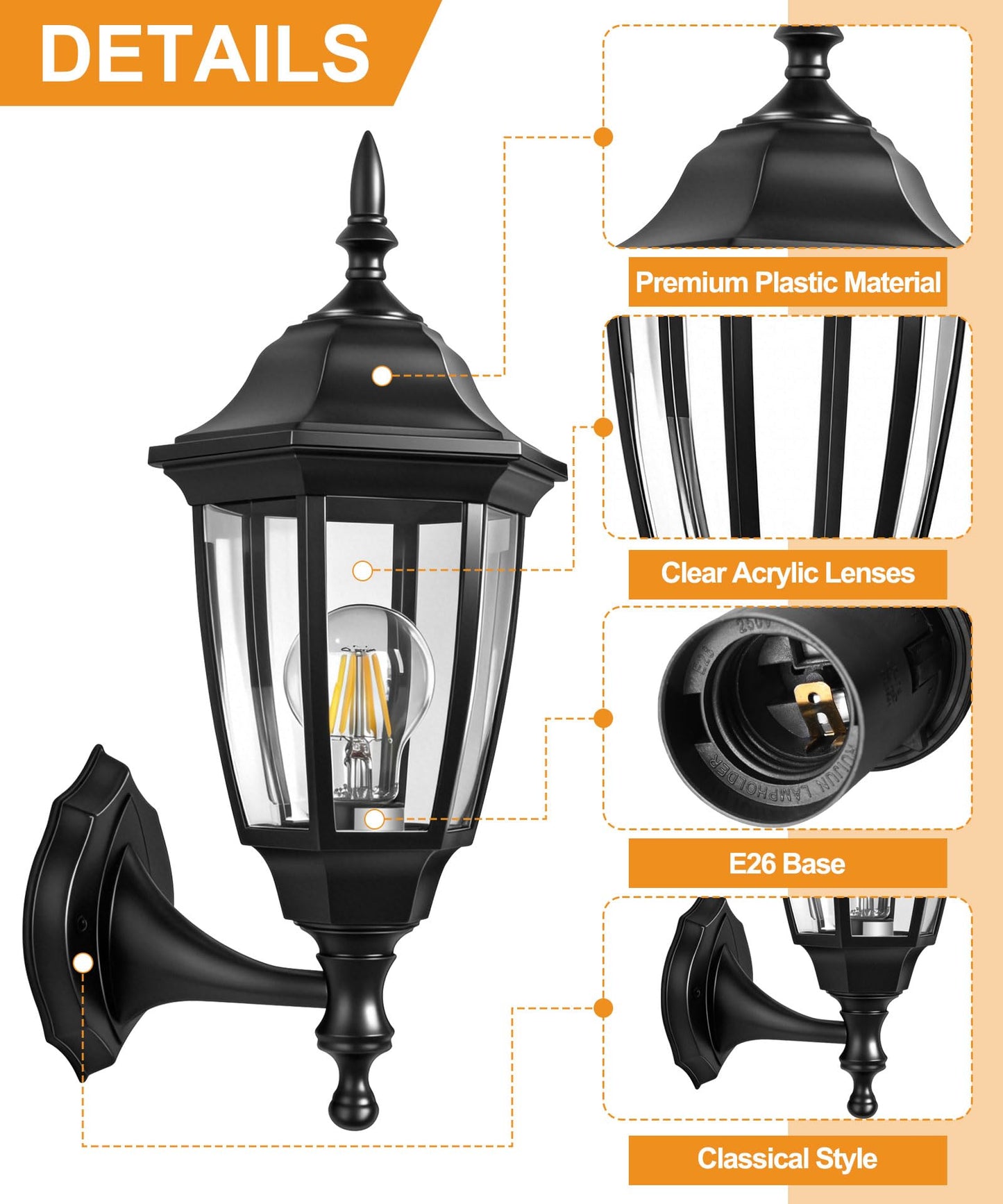 FUDESY Outdoor Wall Porch Lights, Exterior Waterproof Wall Sconce Light Fixture, Black Plastic Wall Lantern Wall Mount Lighting for Front Door