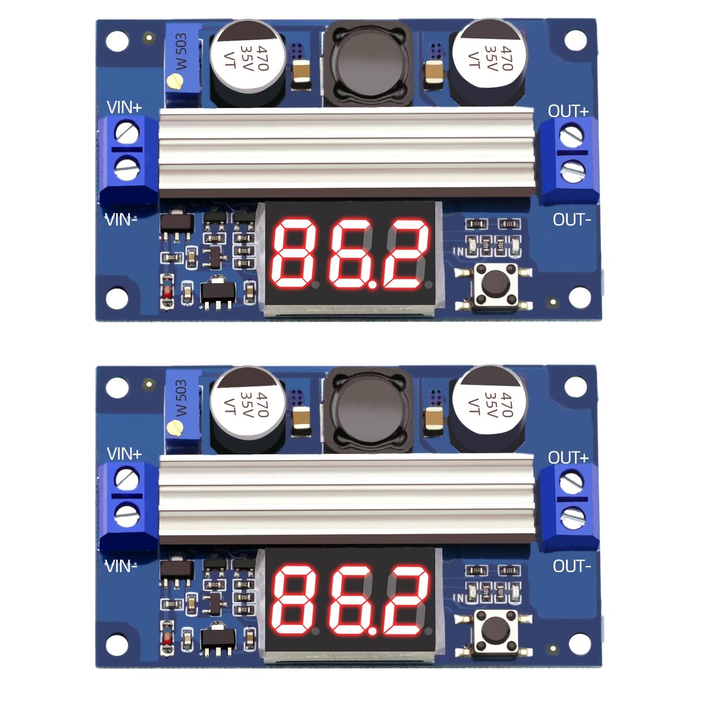 CenryKay DC-DC Adjustable Boost Power Module Board 100W High Power Output 3.5-35V Power Regulator Board with LED Digital Voltage Meter(2PCS)