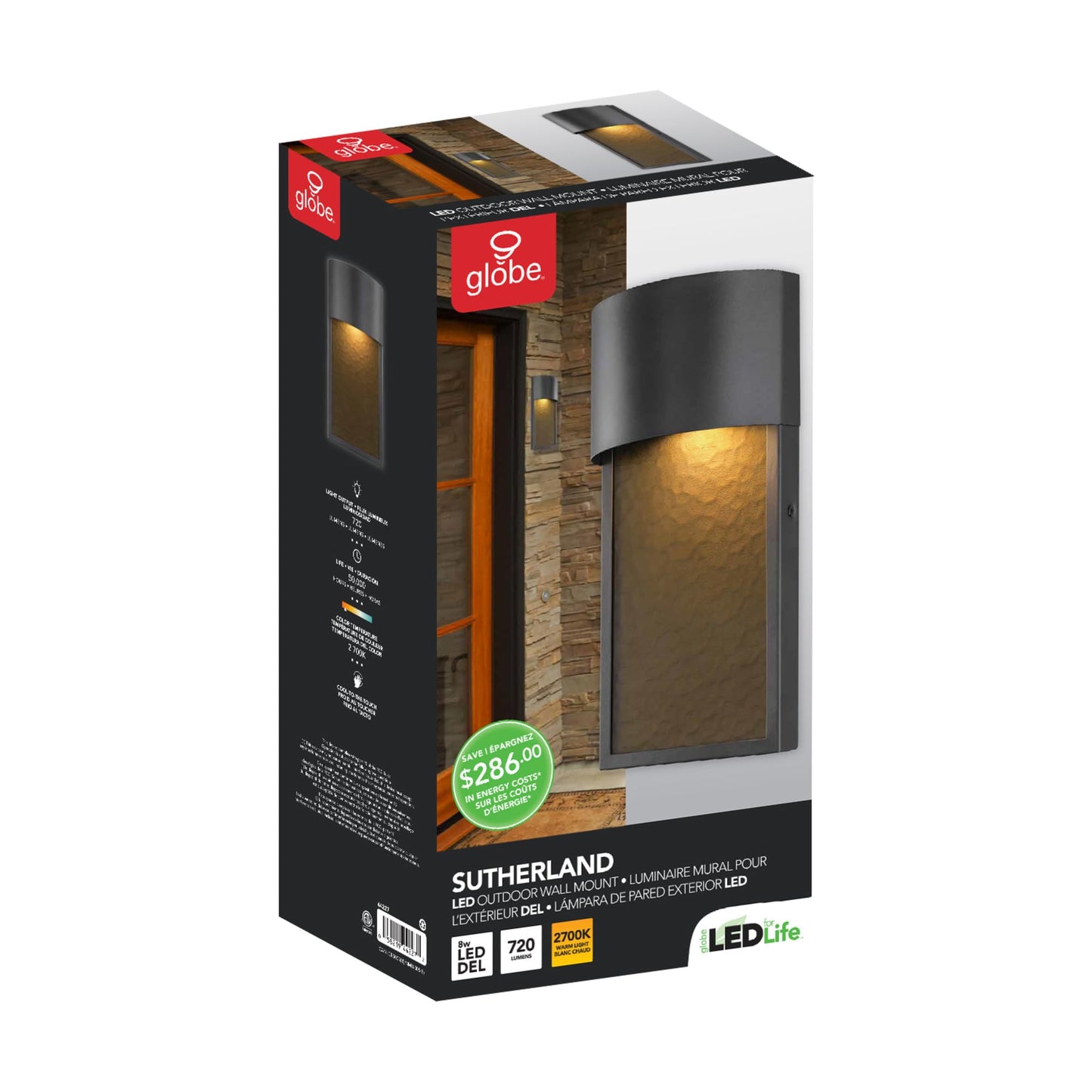 Globe Electric 44227 1-Light Outdoor Wall Sconce, Bronze Finish, Amber Water Glass Shade, Integrated 8.5W LED, Weather-Resistant Modern Outdoor