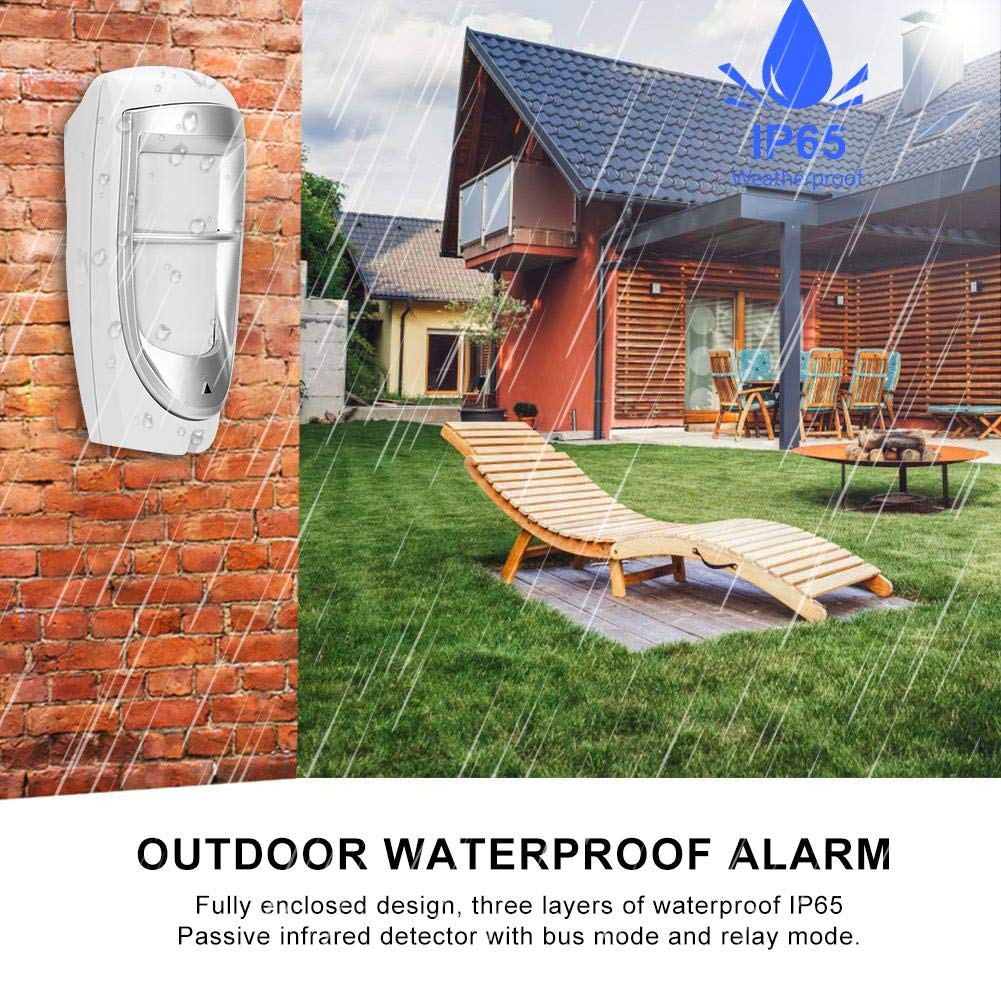 Dioche PIR Motion Sensor, Infrared Security Alarm, Outdoor Wired Double-Beam Infrared Immune Burglar Alarm System for Home Security