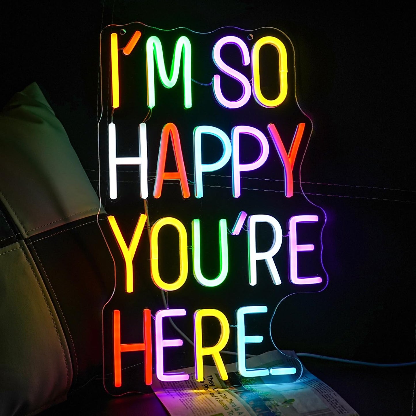 LULANMP I'm So Happy You're Here Neon Sign Letter Neon Lights up Signs Dimmable Positive Affirmation LED Light for Kids Room Welcome Signs