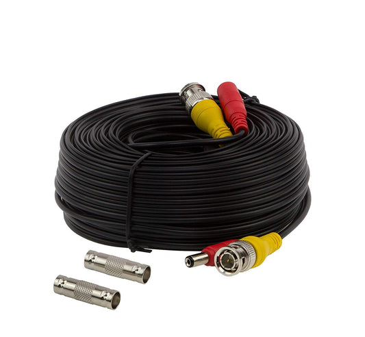 InstallerCCTV BNC Video Power Cable, 60ft All-in-One Video HD-TVI HD-CVI AHD Analog 1080p Black Premade Power Cable w/Connectors for CCTV Security