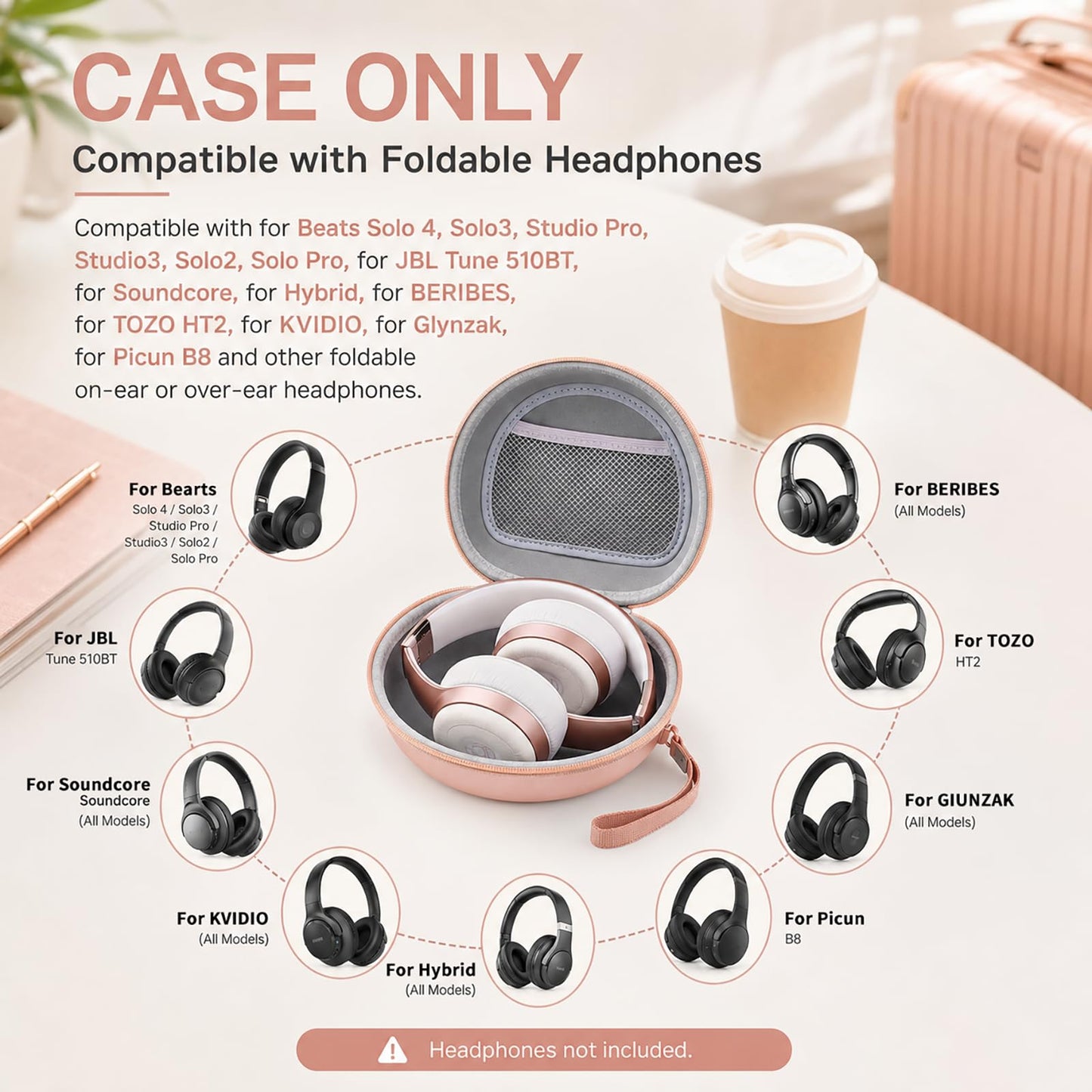 Headphone Case for Beats Solo 4/ for Soundcore/for Glynzak/for Picun B8/ for Beats Studio Pro, Solo3, Solo Pro On-Ear Headphones, Foldable Bluetooth