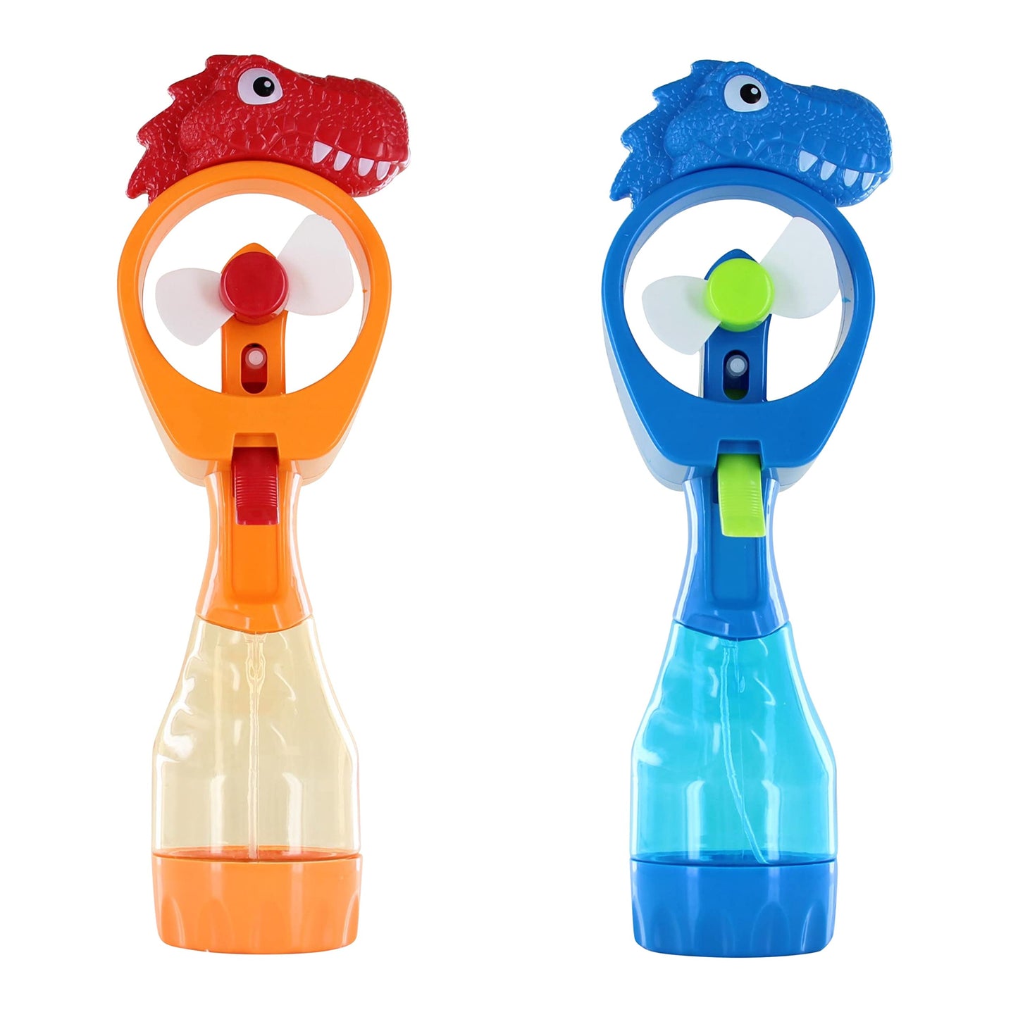 P&F Pack of 2X Dinosaur Water Mist Spray Bottle Fan Portable Handheld Mister - Battery Operated (Blue & Orange)