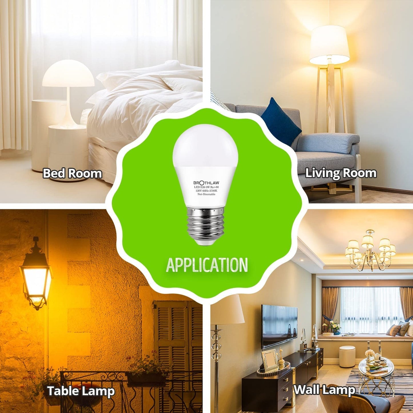 Brothlaw 25 Watt Equivalent Light Bulbs, A15 LED Light 3W E26 Base 2700K Warm White Low watt Light Bulbs,Nightstand Light Bulb, Table Lamp Bulb, 4