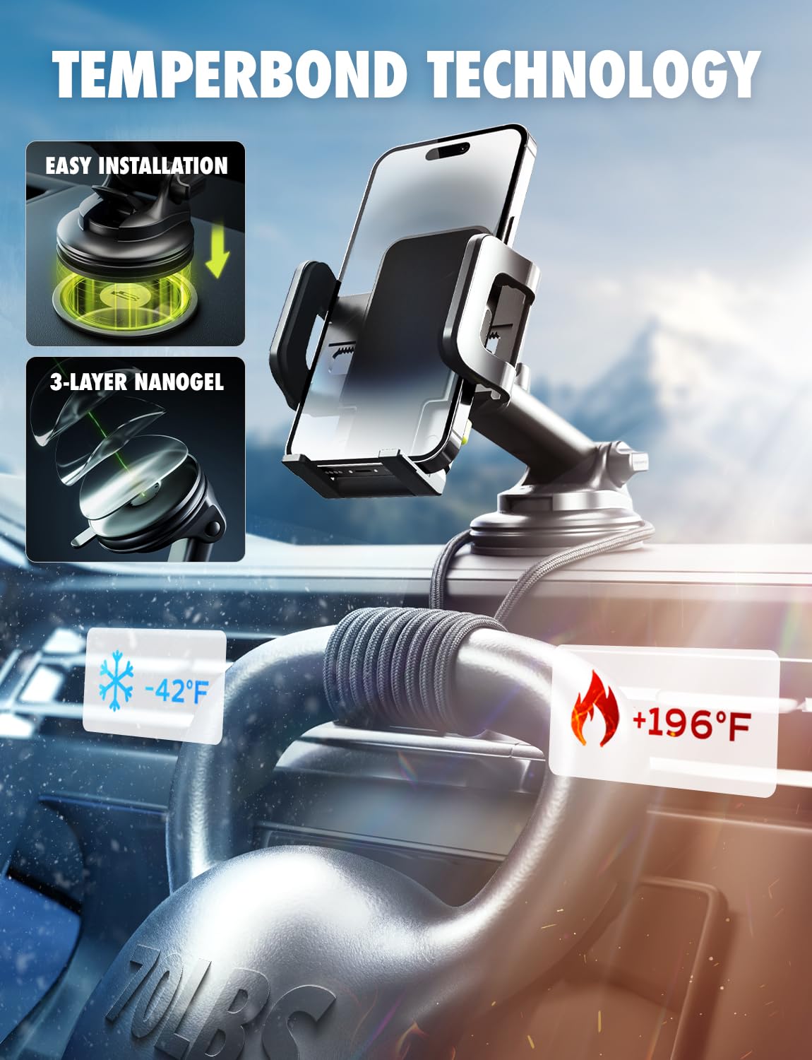 Bracketron Cell Phone Holders for Your Car - TripGrip Extend Phone Holder for Car Dashboard & Windshield, One-Hand Release, 360 Rotation, Suction Cup