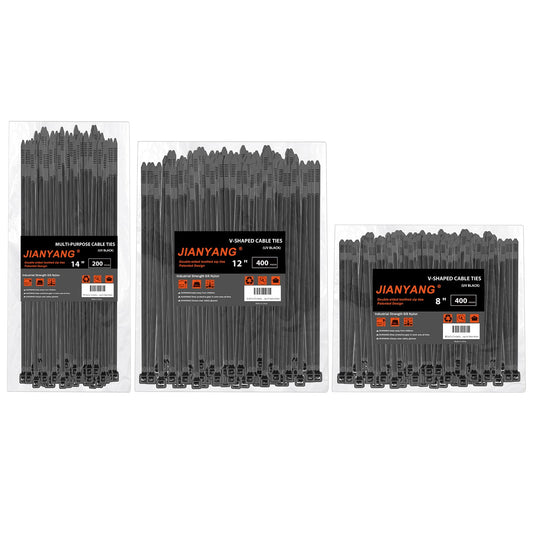 Zip Ties Assorted Size,8+12+14 Inch V-Shaped Toothed Double Sided Toothed,100 LBS Tensile Strength Heavy Duty Cable Wire Ties More Durable Nylon Tie