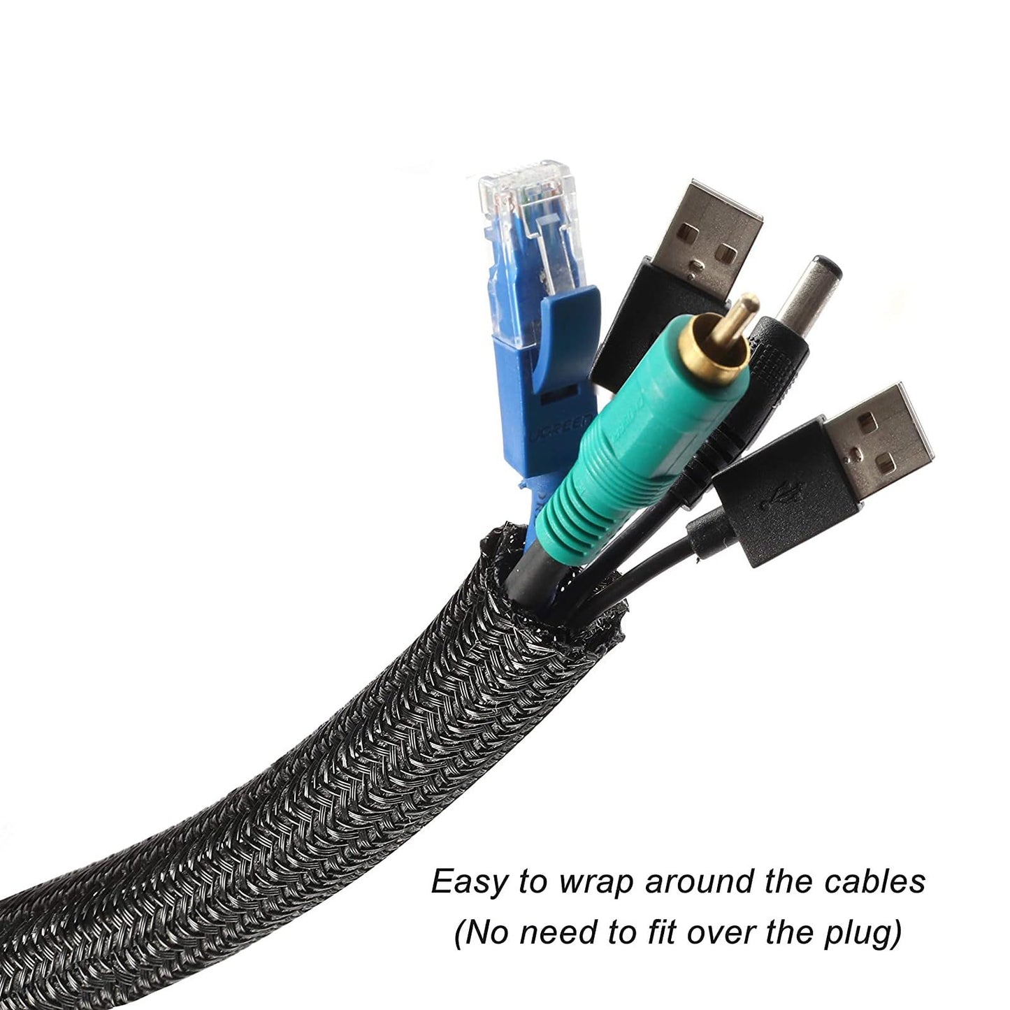 Alex Tech 10ft - 1/2 inch Cord Protector Wire Loom Tubing Cable Sleeve Split Sleeving for USB Cable Power Cord Audio Video Cable - Protect Cat from