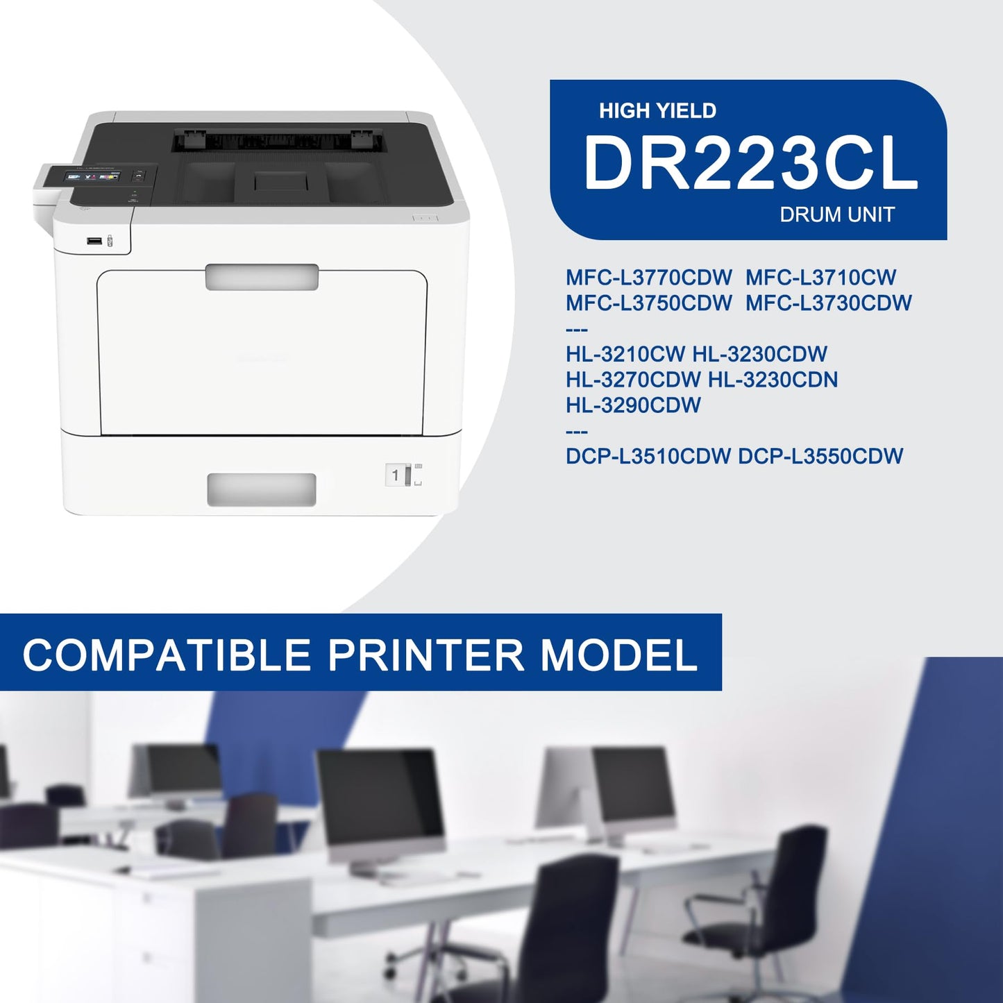 1 Pack DR223CL Black Drum Unit High Yield Compatible DR223CL Replacement for Brother MFC-L3770CDW L3710CW L3750CDW HL-3210CW 3230CDW 3270CDW 3290CDW