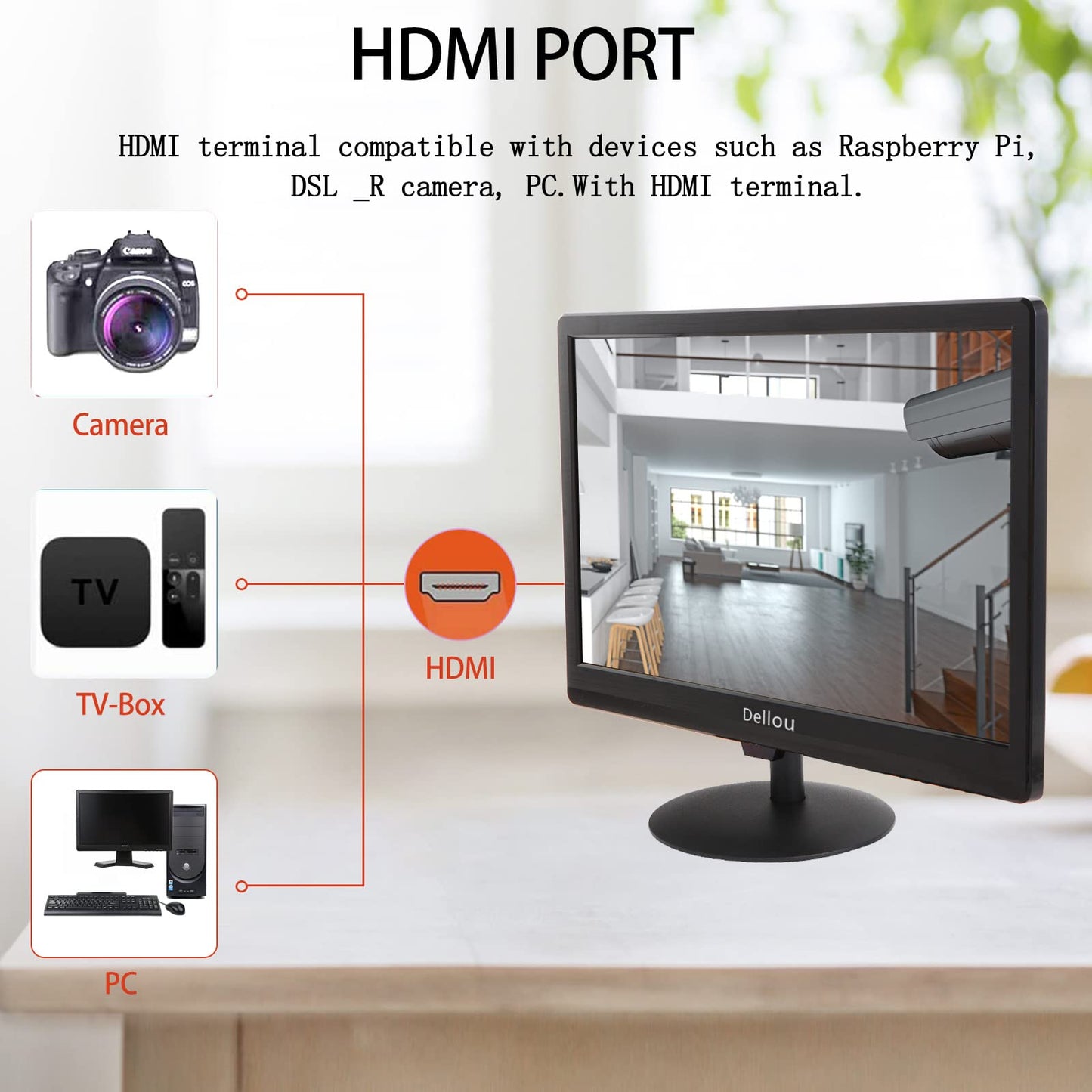 Elweyoo 19 inch Monitoring LCD Display Security Camera Monitor Multifunction Interface HDMI, AV, BNC, VGA, USB, PC Input CCTV Computer Monitor