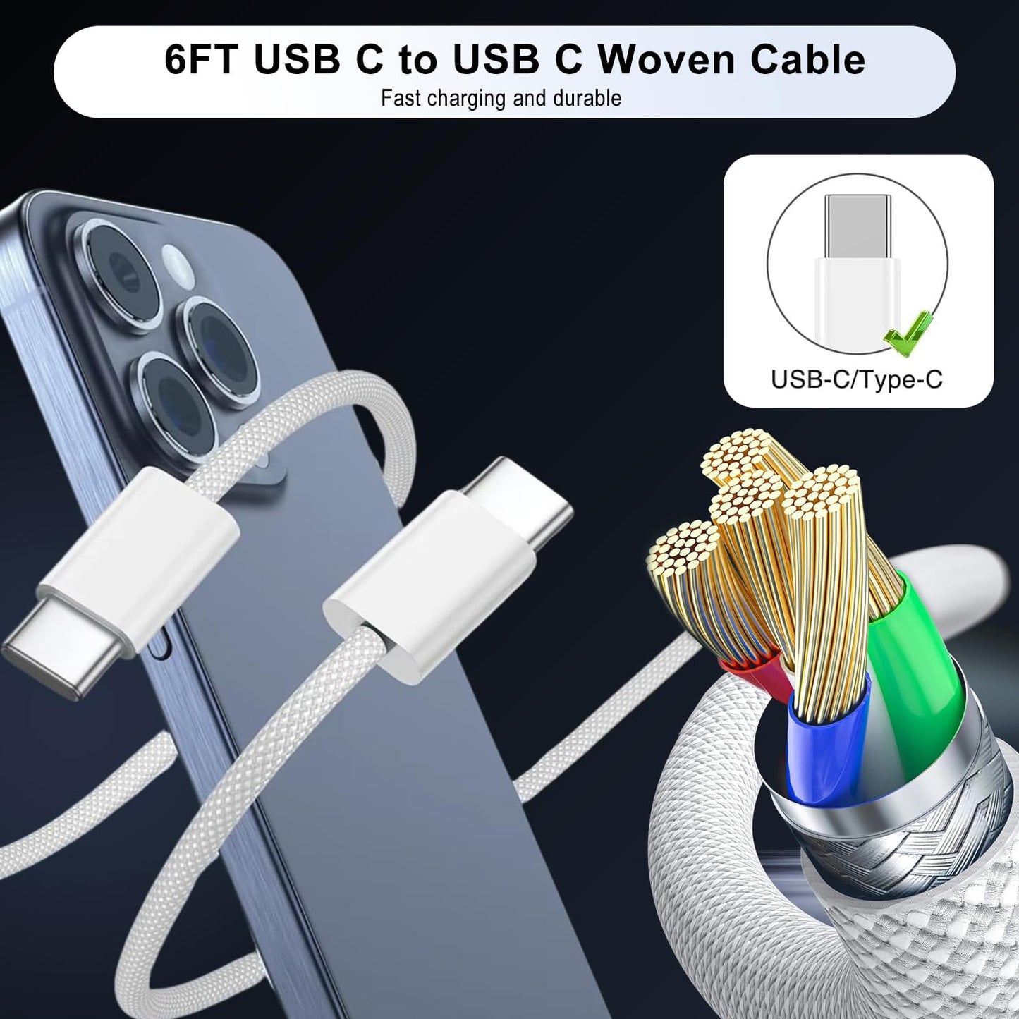 iPhone 17e Charger Fast Charging,2-Pack 6FT 2in1 Dual USB C PD Charger Block Type C to C Woven Charger Cable for iPhone 17 Pro Max/17 Pro/Air/16 Pro