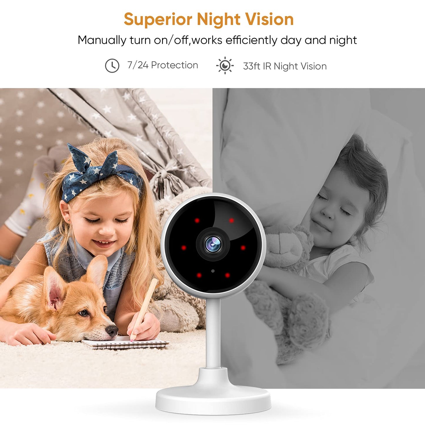 Crzwok Indoor Security Camera, 1080P HD WiFi Home Wireless Camera with 2-Way Audio, Night Vision, Motion Detection for Pet/Elder/Baby/Nanny Monitor