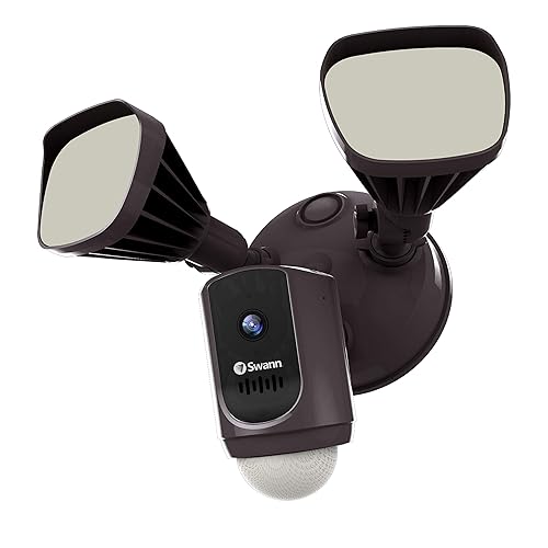 Swann Wi-Fi 1080p Waterproof Motion Activated FloodLight Camera with Night Vision, Heat Sensing, 2-Way Talk, Dimmable 2400 Lumens, Wide 125 Degree