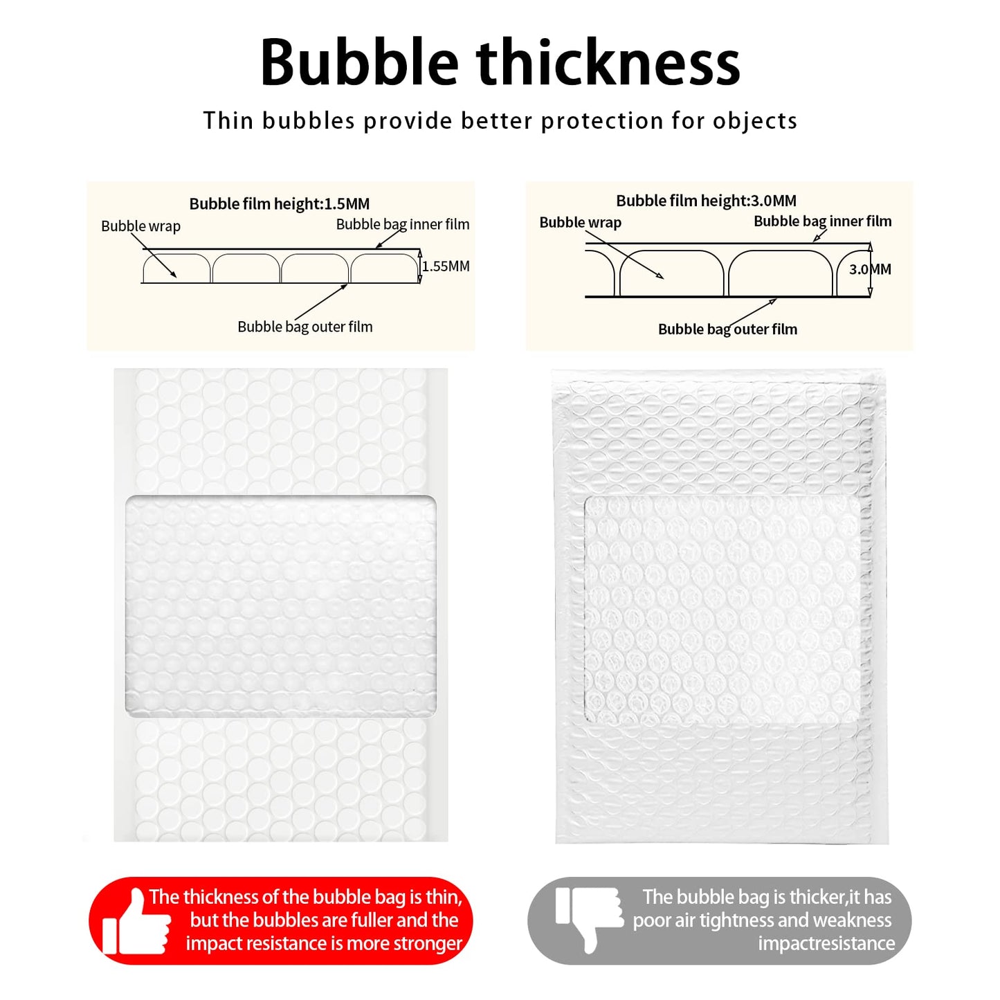 Dasen Bubble Mailers 3.5x5 Inch 50 Pcs,Small Self-Sealing Mail Shipping Bags,White Padded Envelopes #0000