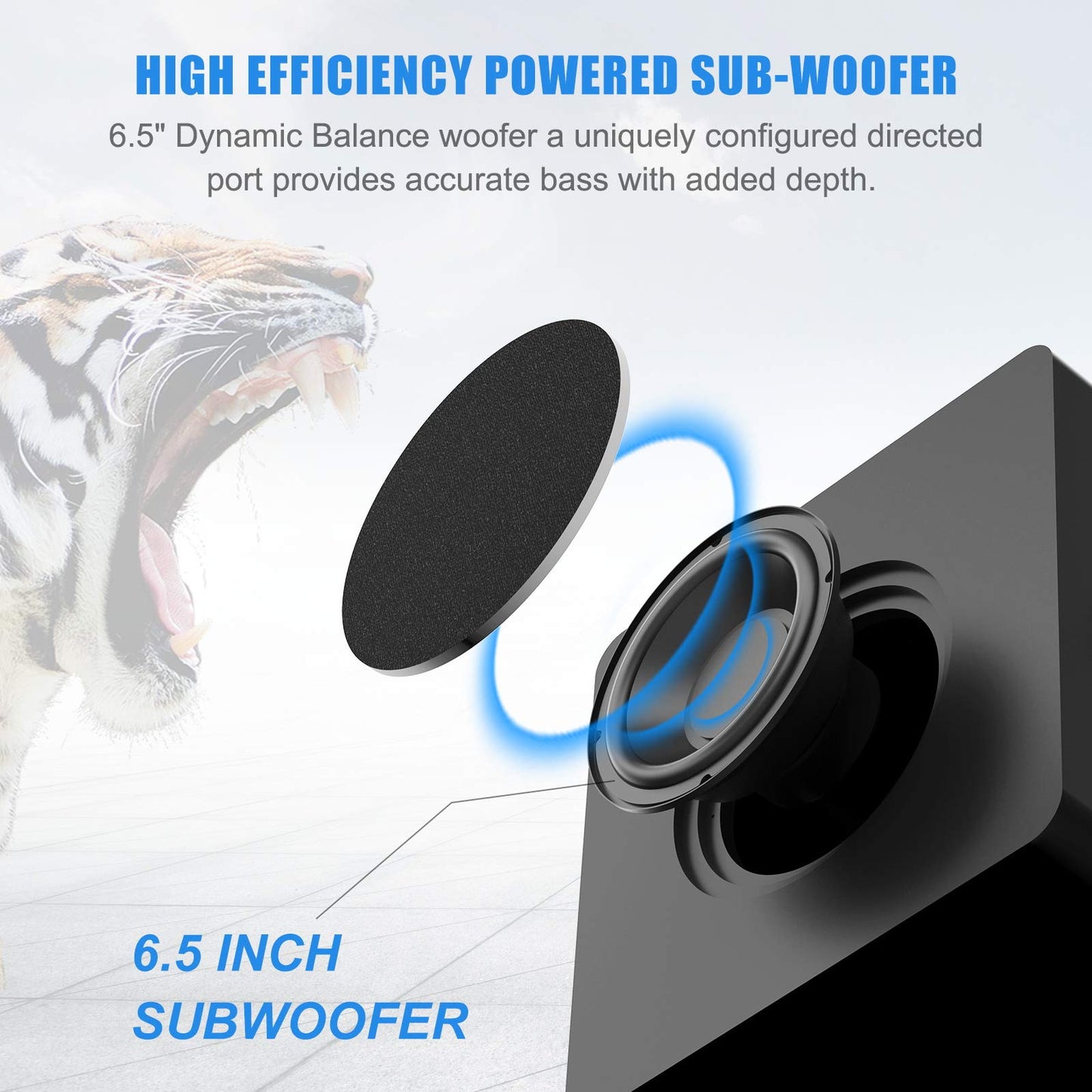 BESTISAN Powered Subwoofer, 6.5'' Side Firing Home Audio Sub, Deep Bass Response Subwoofers, Easy Setup with Home Theater Systems, TV, Speakers, RCA