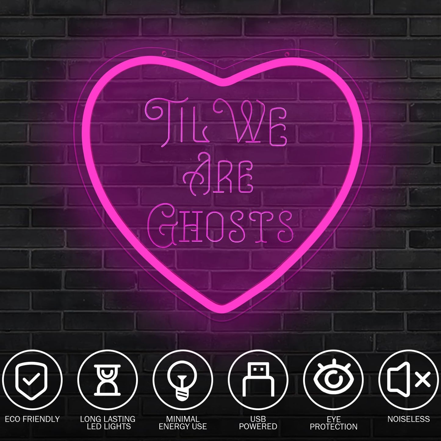 Heart Neon Sign Love Neon Light Signs for Wall Decor Dimmable Valentine's Day Neon Decorations for Party Bedroom Living Room Til We Are Ghosts LED