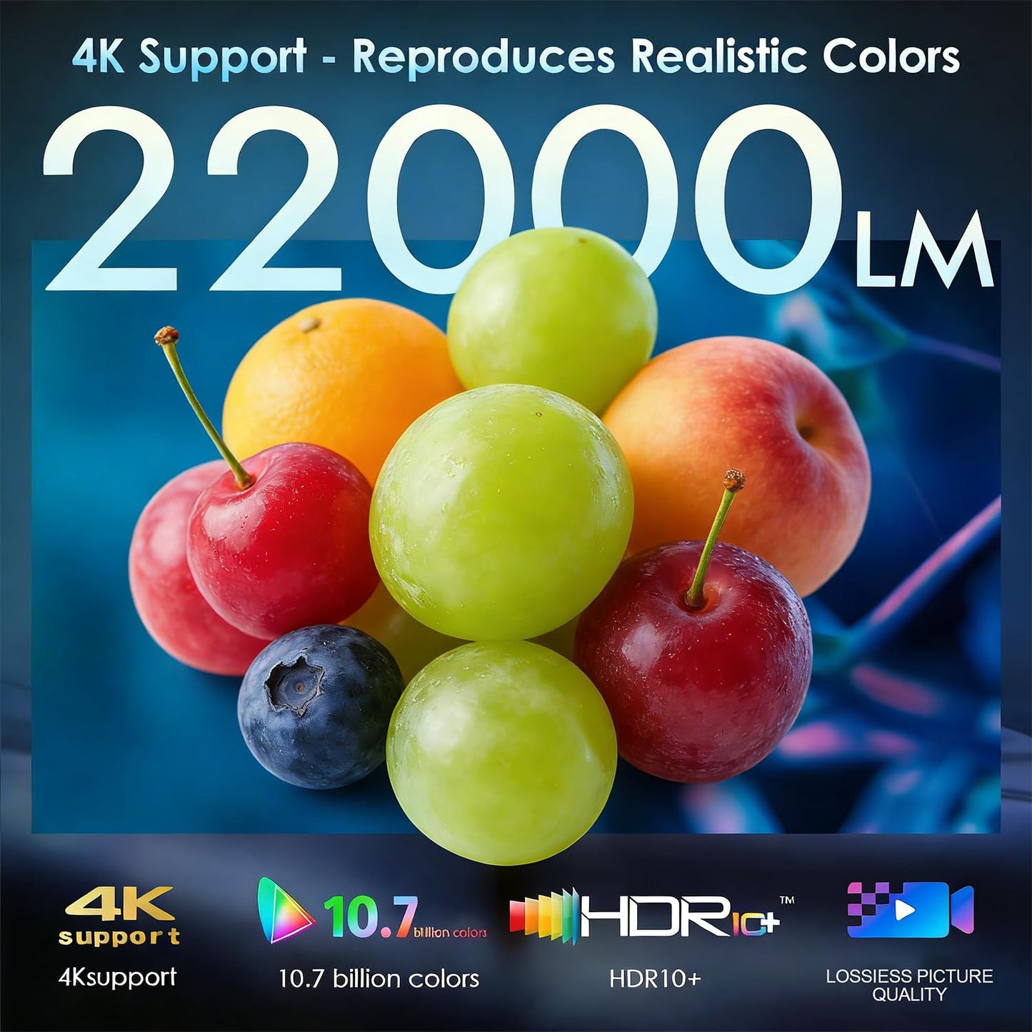 4K 1080P Smart Projector - Wireless Streaming with WiFi 6, and Bluetooth 5.3, Auto Keystone Correction, Full HD Outdoor Movie Projector for Gaming